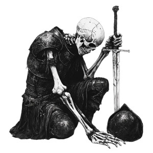 Kneeling Skeleton Knight Vinyl Car Decal Sticker – Waterproof & UV-Resistant 8"