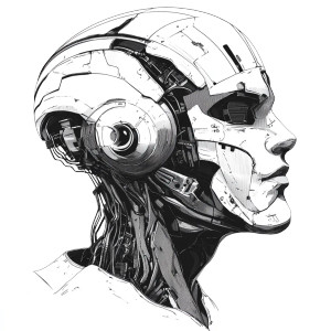 Cyborg Head Illustration Vinyl Car Decal Sticker – Waterproof & UV-Resistant 8"