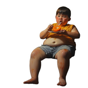 Fat Kid Eating Orange Vinyl Car Decal Sticker – Waterproof & UV-Resistant 8"