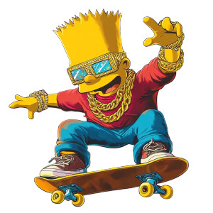 Blinged Bart Skateboarding Vinyl Car Decal Sticker – Waterproof & UV-Resistant 8"