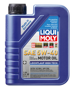 Liqui Moly Oil 2331 Leichtlauf High Tech; SAE 5W-40; Synthetic; 1 Liter Bottle; Single Liqui Moly Oil 2331 Leichtlauf High Tech; SAE 5W-40; Synthetic; 1 Liter Bottle; Single