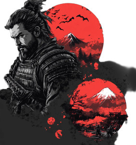 Samurai Red Moon Vinyl Car Decal Sticker – Waterproof & UV-Resistant 8"