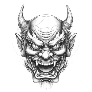 Oni Mask Sketch Vinyl Car Decal Sticker – Waterproof & UV-Resistant 8"