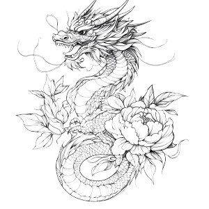 Peony Dragon Tattoo Vinyl Car Decal Sticker – Waterproof & UV-Resistant 8"