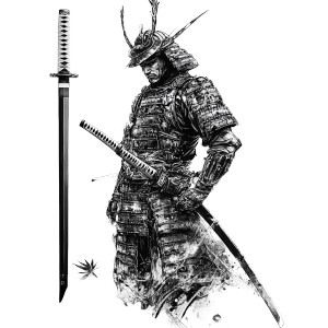 Pointillism Samurai Vinyl Car Decal Sticker – Waterproof & UV-Resistant 8"