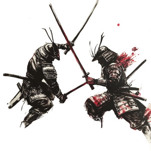 Bordeaux Samurai Duel Vinyl Car Decal Sticker – Waterproof & UV-Resistant 8"