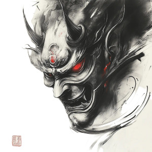 Oni Mask Drawing V6 Vinyl Car Decal Sticker – Waterproof & UV-Resistant 8"