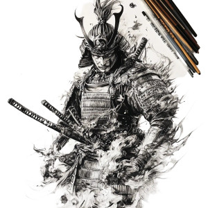 Samurai Blackwork Vinyl Car Decal Sticker – Waterproof & UV-Resistant 8"