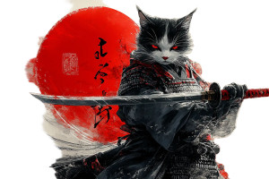Samurai Cat V16 Vinyl Car Decal Sticker – Waterproof & UV-Resistant 8"