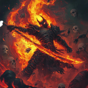 Flame Lord Katana Vinyl Car Decal Sticker – Waterproof & UV-Resistant 8"