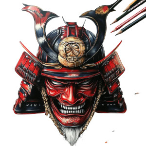 Samurai Mask Drawing V5 Vinyl Car Decal Sticker – Waterproof & UV-Resistant 8"