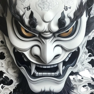 Japanese Oni Mask V10 Vinyl Car Decal Sticker – Waterproof & UV-Resistant 8"