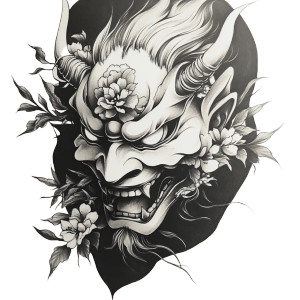 Hannya Mask Tattoo V18 Vinyl Car Decal Sticker – Waterproof & UV-Resistant 8"