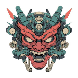 Mecha Oni Mask Vinyl Car Decal Sticker – Waterproof & UV-Resistant 8"