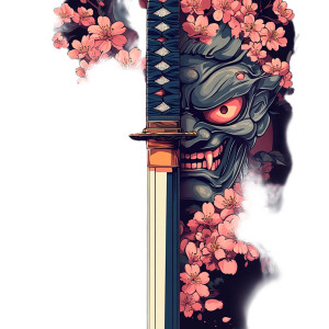 Oni Mask Katana Vinyl Car Decal Sticker – Waterproof & UV-Resistant 8"