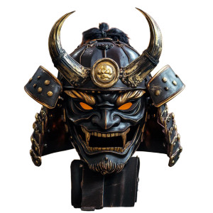 Helmeted Oni Mask Vinyl Car Decal Sticker – Waterproof & UV-Resistant 8"