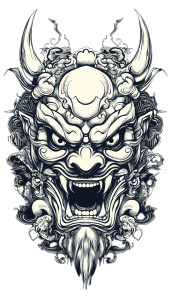 Oni Mask T-Shirt Vinyl Car Decal Sticker – Waterproof & UV-Resistant 8"