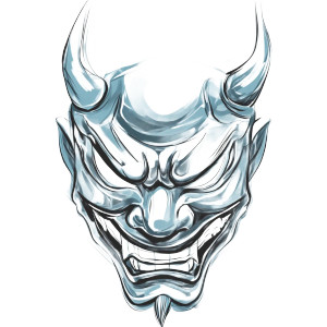 Silver Oni Mask Vinyl Car Decal Sticker – Waterproof & UV-Resistant 8"