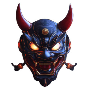 Stylized Oni Mask Vinyl Car Decal Sticker – Waterproof & UV-Resistant 8"