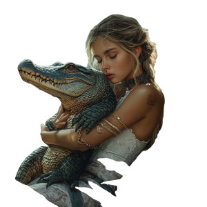 Girl With Crocodile V2 Vinyl Car Decal Sticker – Waterproof & UV-Resistant 8"