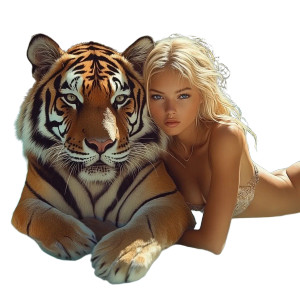 Tiger And Girl Vinyl Car Decal Sticker – Waterproof & UV-Resistant 8"