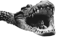 Man In Alligator Jaws Vinyl Car Decal Sticker – Waterproof & UV-Resistant 8"