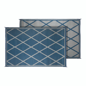 Adventure in Style with Faulkner Diamond Patio Mat | 12x9ft | Blue/Ivory Polypropylene | Mold Resistant