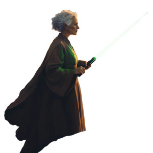 Elderly Jedi Woman Vinyl Car Decal Sticker – Waterproof & UV-Resistant 8"