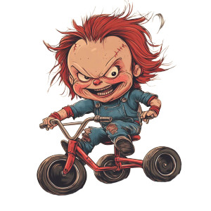 Chucky On Tricycle Vinyl Car Decal Sticker – Waterproof & UV-Resistant 8" Chucky On Tricycle Vinyl Car Decal Sticker – Waterproof & UV-Resistant 8"