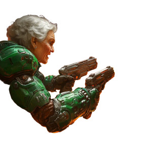Granny In Doomguy Armor Vinyl Car Decal Sticker – Waterproof & UV-Resistant 8" Granny In Doomguy Armor Vinyl Car Decal Sticker – Waterproof & UV-Resistant 8"