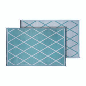 Faulkner Turquoise/White Diamond Design Patio Mat | 12ft x 9ft Polypropylene, Reversible, Mold Resistant