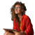 Happy Woman With Ipad Vinyl Car Decal Sticker – Waterproof & UV-Resistant 8"
