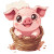 Cute Chibi Pig Basket Vinyl Car Decal Sticker – Waterproof & UV-Resistant 4.0"