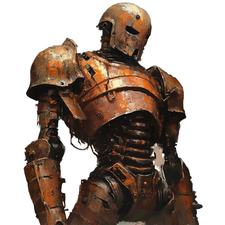 Rusty Robotic Armor Vinyl Car Decal Sticker – Waterproof & UV-Resistant 8"