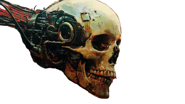 Mechanical Skull Horror Vinyl Car Decal Sticker – Waterproof & UV-Resistant 8"