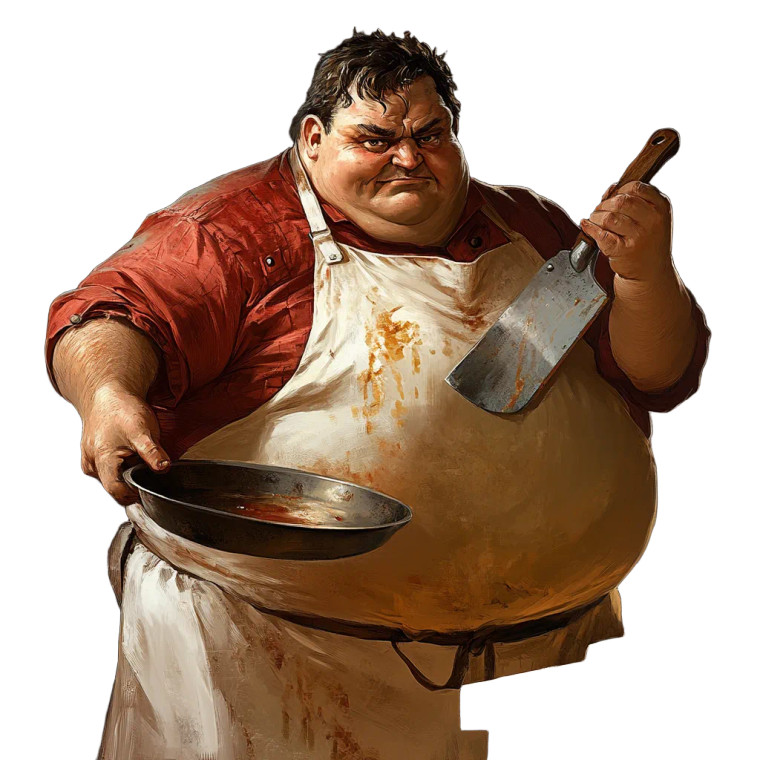 Fat Cook Holding Utensils Vinyl Car Decal Sticker – Waterproof & UV-Resistant 8"