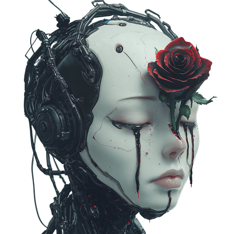 Dystopian Android Rose Vinyl Car Decal Sticker – Waterproof & UV-Resistant 8"