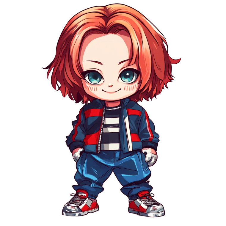 Sporty Chucky Chibi Vinyl Car Decal Sticker – Waterproof & UV-Resistant 8"
