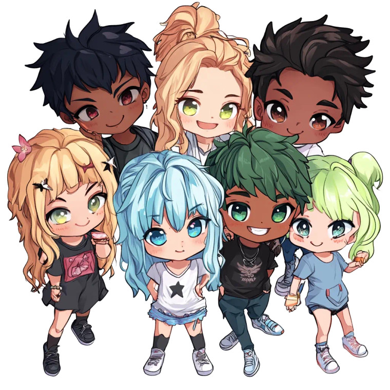 Chibi Friends Group Vinyl Car Decal Sticker – Waterproof & UV-Resistant 8"