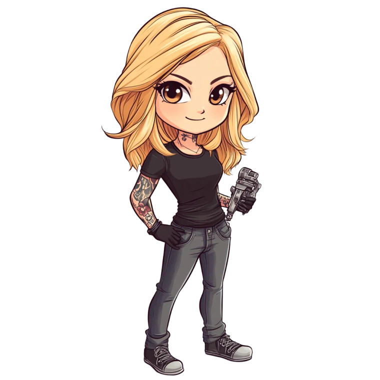 Chibi Tattoo Artist Vinyl Car Decal Sticker – Waterproof & UV-Resistant 8"