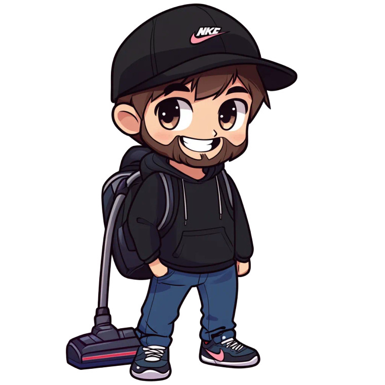 Chibi Male Vacuuming Vinyl Car Decal Sticker – Waterproof & UV-Resistant 8"