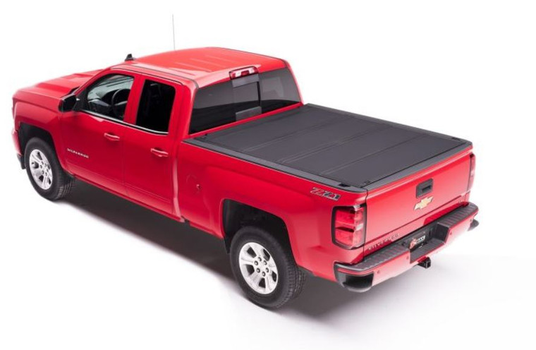 Lockable Hard Folding Tonneau Cover for GMC Sierra 1500 & Chevy Silverado 1500 | BAKFlip MX4 | Matte Textured | Aluminum | Bed Access | 5 Yr Warranty