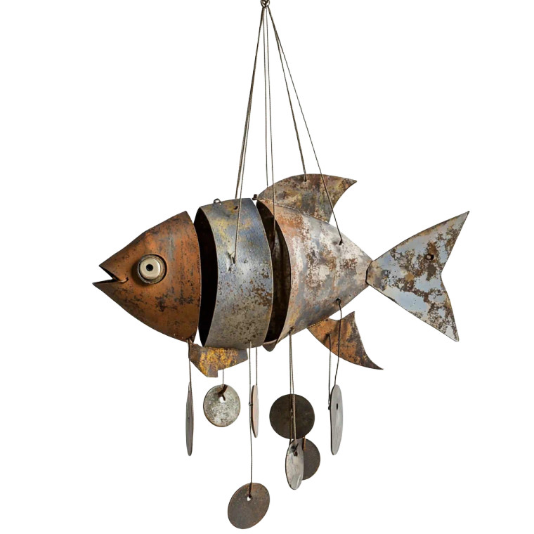 Metal Fish Wind Chime Vinyl Car Decal Sticker – Waterproof & UV-Resistant 8"