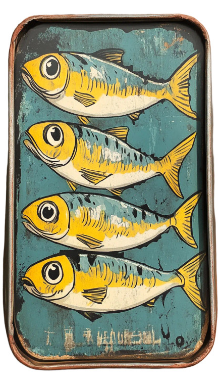 Vintage Cartoon Sardines Vinyl Car Decal Sticker – Waterproof & UV-Resistant 8"