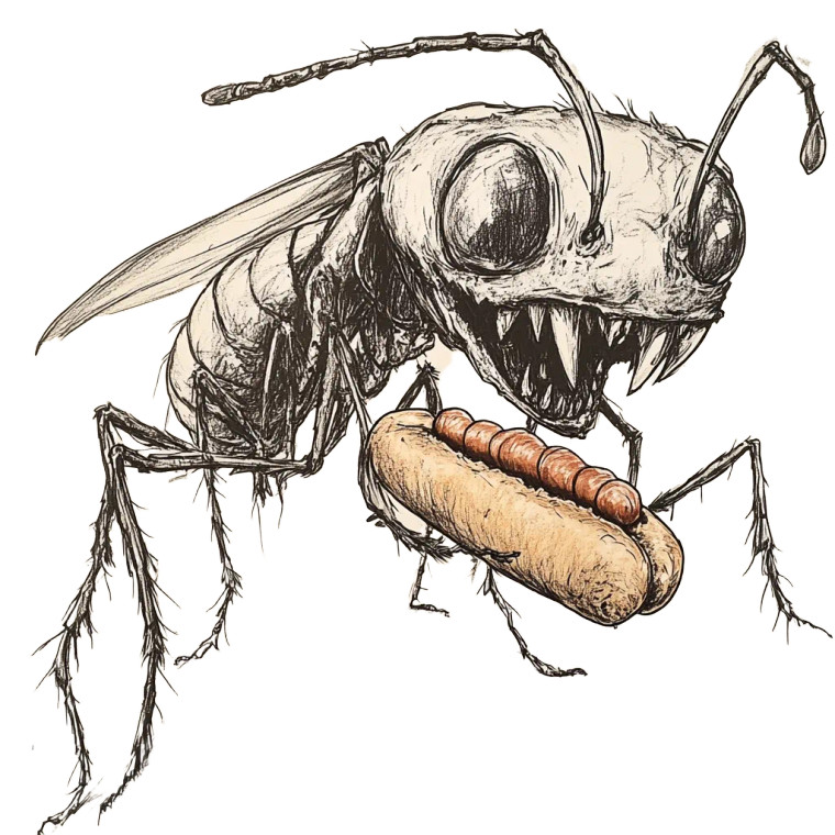 Giant Ant Eating Hotdog Vinyl Car Decal Sticker – Waterproof & UV-Resistant 8"