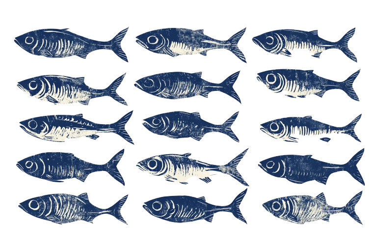 Stylized Sardines Print Vinyl Car Decal Sticker – Waterproof & UV-Resistant 8"