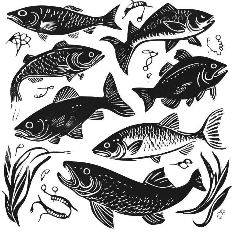 Linocut Fish Collection V2 Vinyl Car Decal Sticker – Waterproof & UV-Resistant 8"