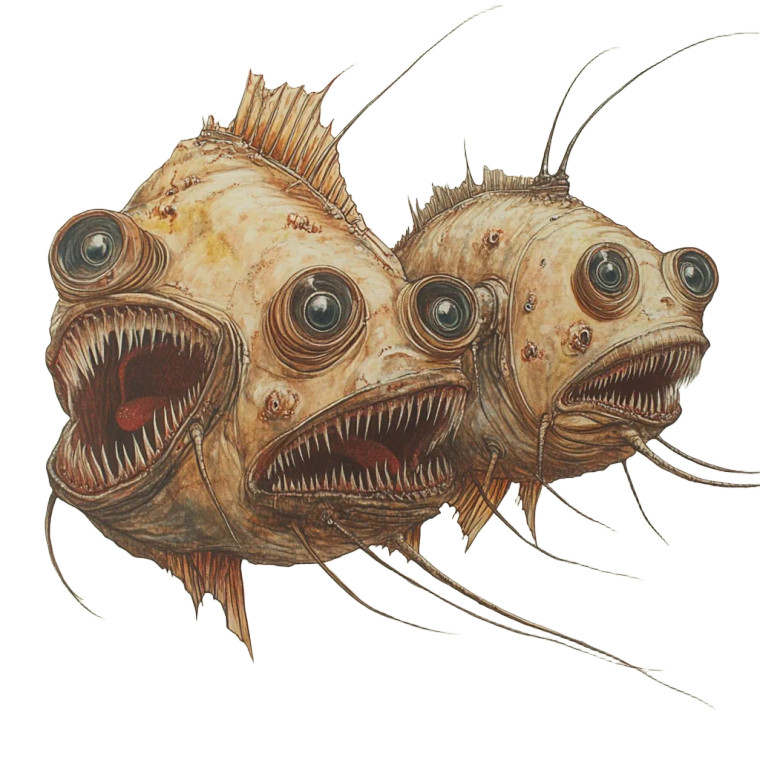 Three-Headed Angler Fish Vinyl Car Decal Sticker – Waterproof & UV-Resistant 8"