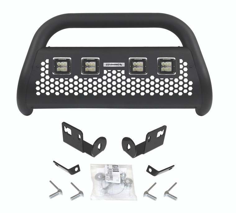 Upgrade your 2019-2022 Ram 1500 with Go Rhino! Charger RC2 Bull Bar | Black Powder-Coated Steel | Built for 4 Lights & Hexagonal Mesh Skid Plate