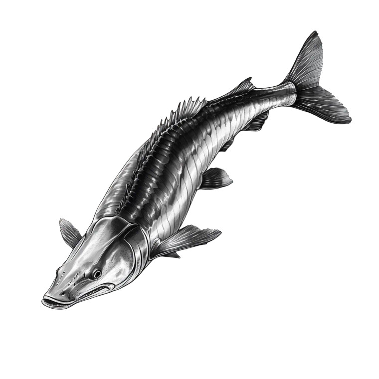 Realistic Sturgeon Illustration Vinyl Car Decal Sticker – Waterproof & UV-Resistant 8"
